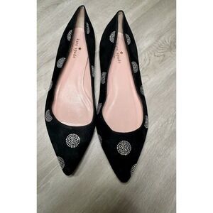 Kate Spade Black Suede Embellished Polka Dot Pointed Toe Ballet Flats Shoes 8.5